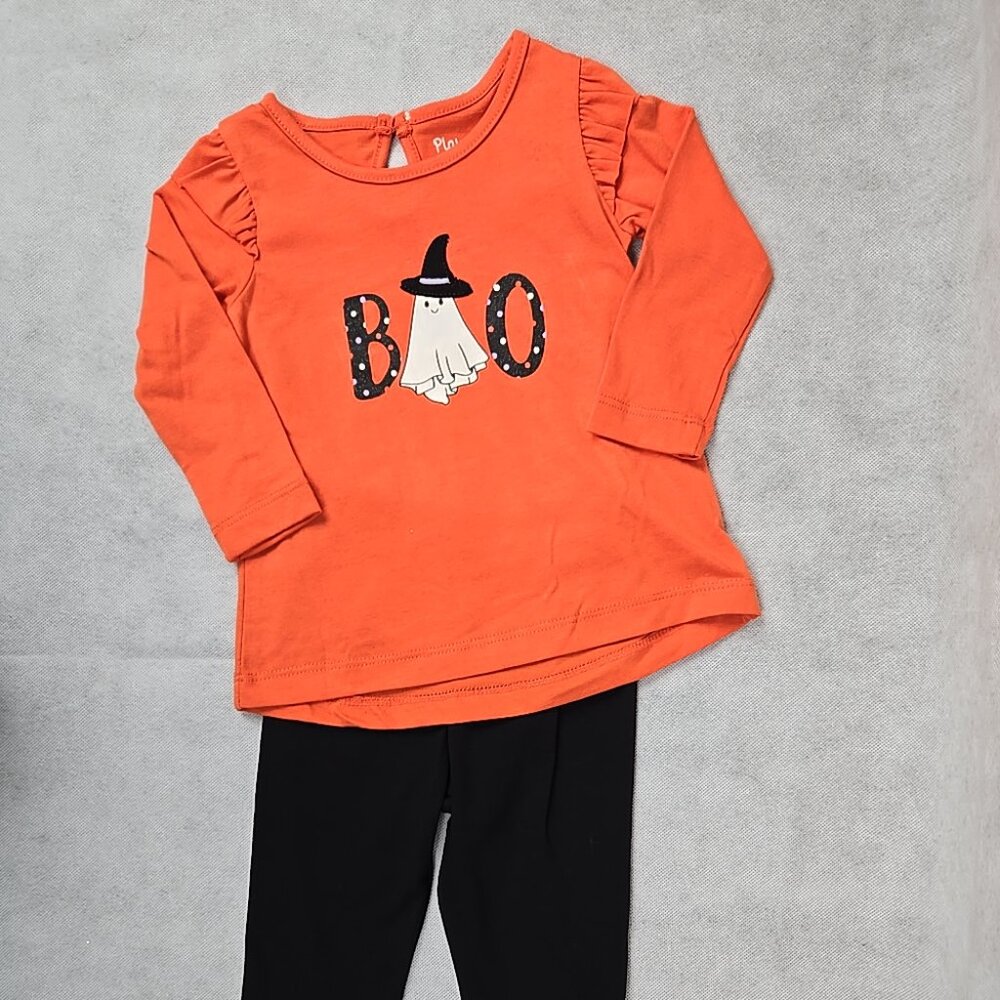 Planet Cotton Baby Girl 12 mo "Boo" Halloween Ghost‎ Orange Long Sleeve 2 pc NWT